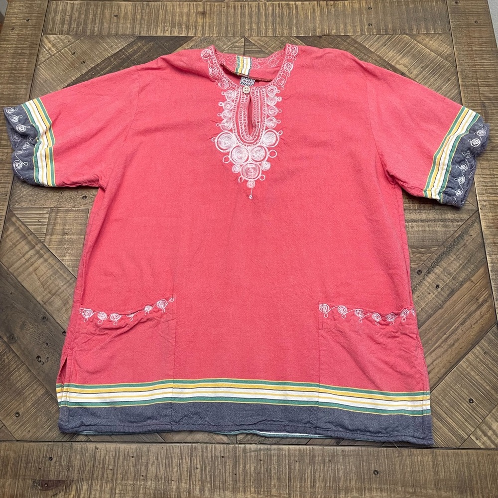 Women's Embroidered Short Sleeve Top - Coral